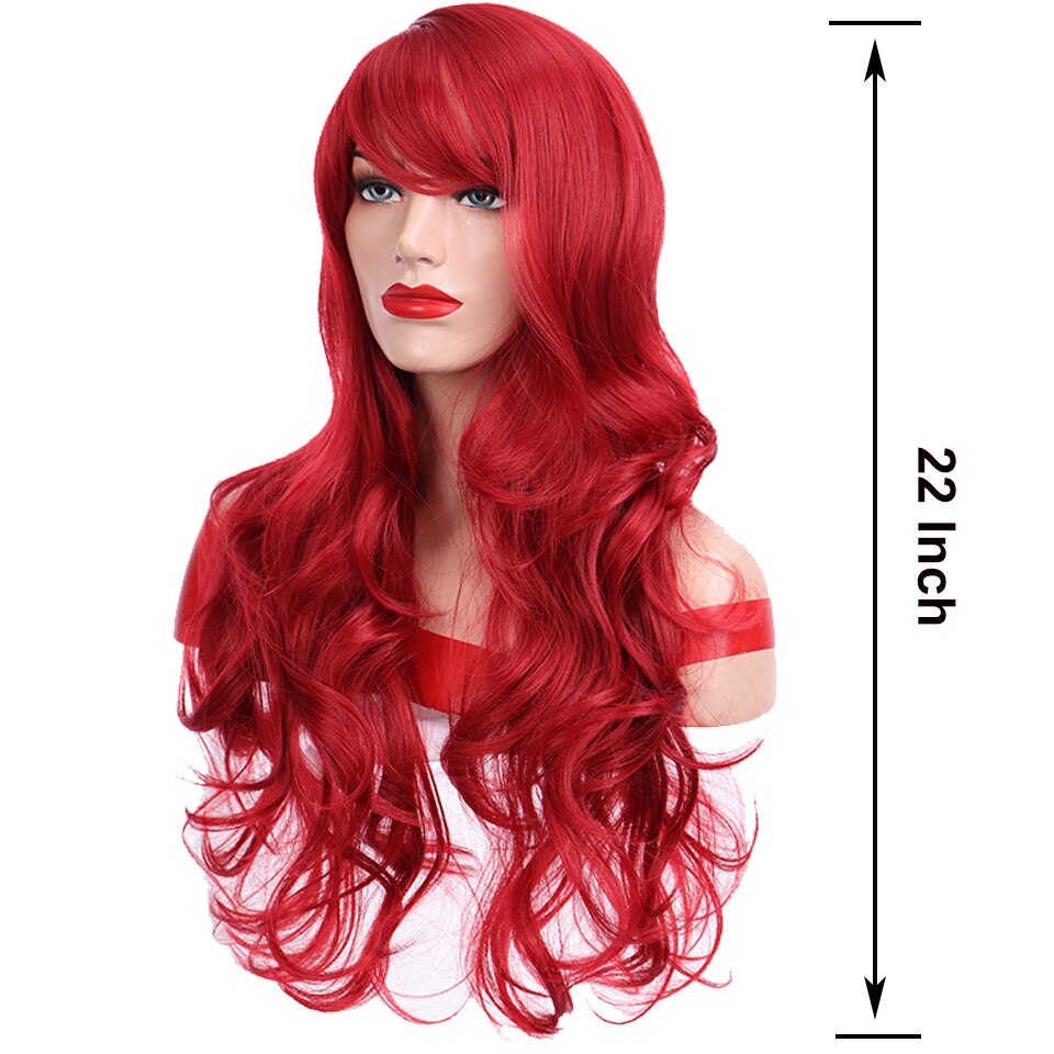 HOUYAN-Peluca de pelo rojo de 22 pulgadas para mujer, peluca de pelo largo ondulado, resistente al calor con explosión, pelucas de pelo sintético
