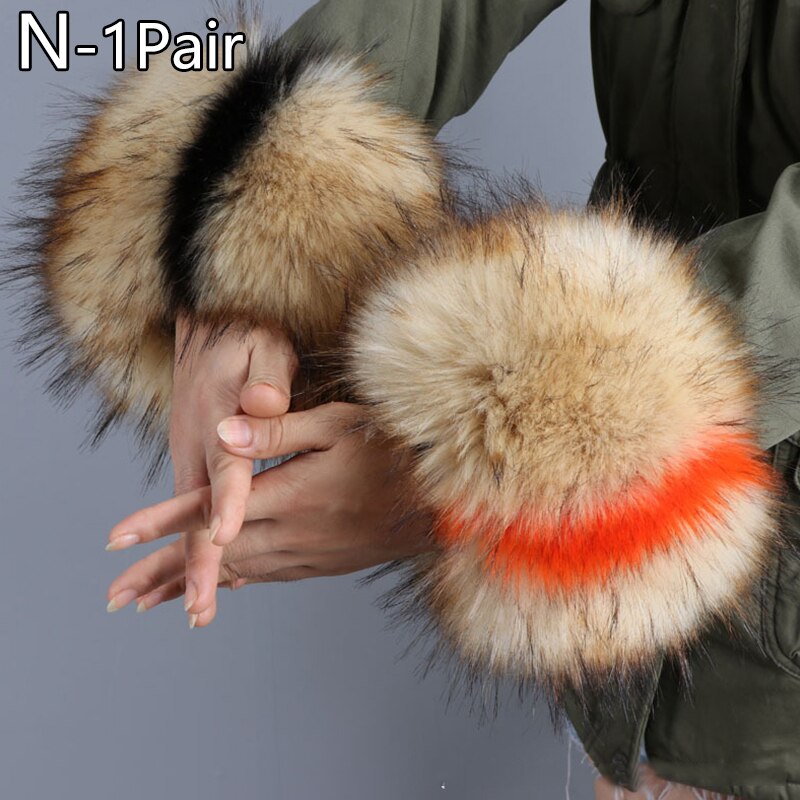 2 pezzi grande polsino in pelliccia da polso decorazione manica grande cappotto invernale manica anello mano pelliccia di volpe sintetica pelliccia grande maniche lunghe calde polsini scaldamuscoli: N