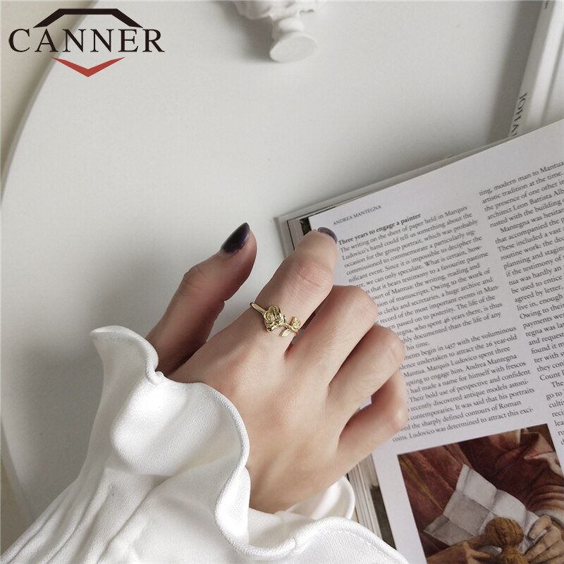 CANNER-anillo ajustable de Plata de Ley 925 con rosa dorada, joyería de compromiso