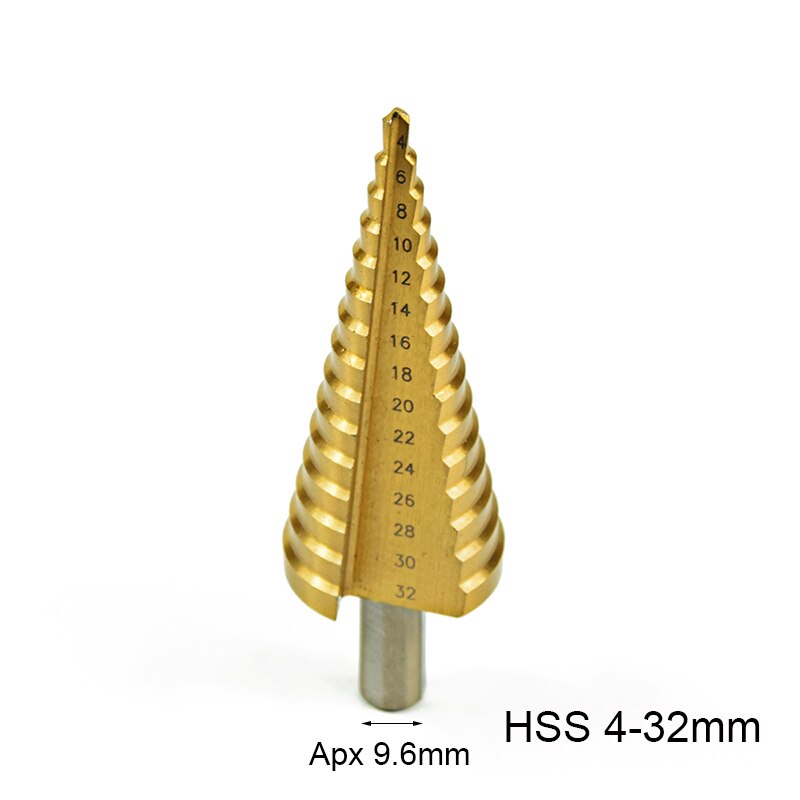 Hss Step Cone Conical Drill Bit Set Hole Milling Cutter Titanium Coating Hexagon/Triangle Shank: Triangle-4-32