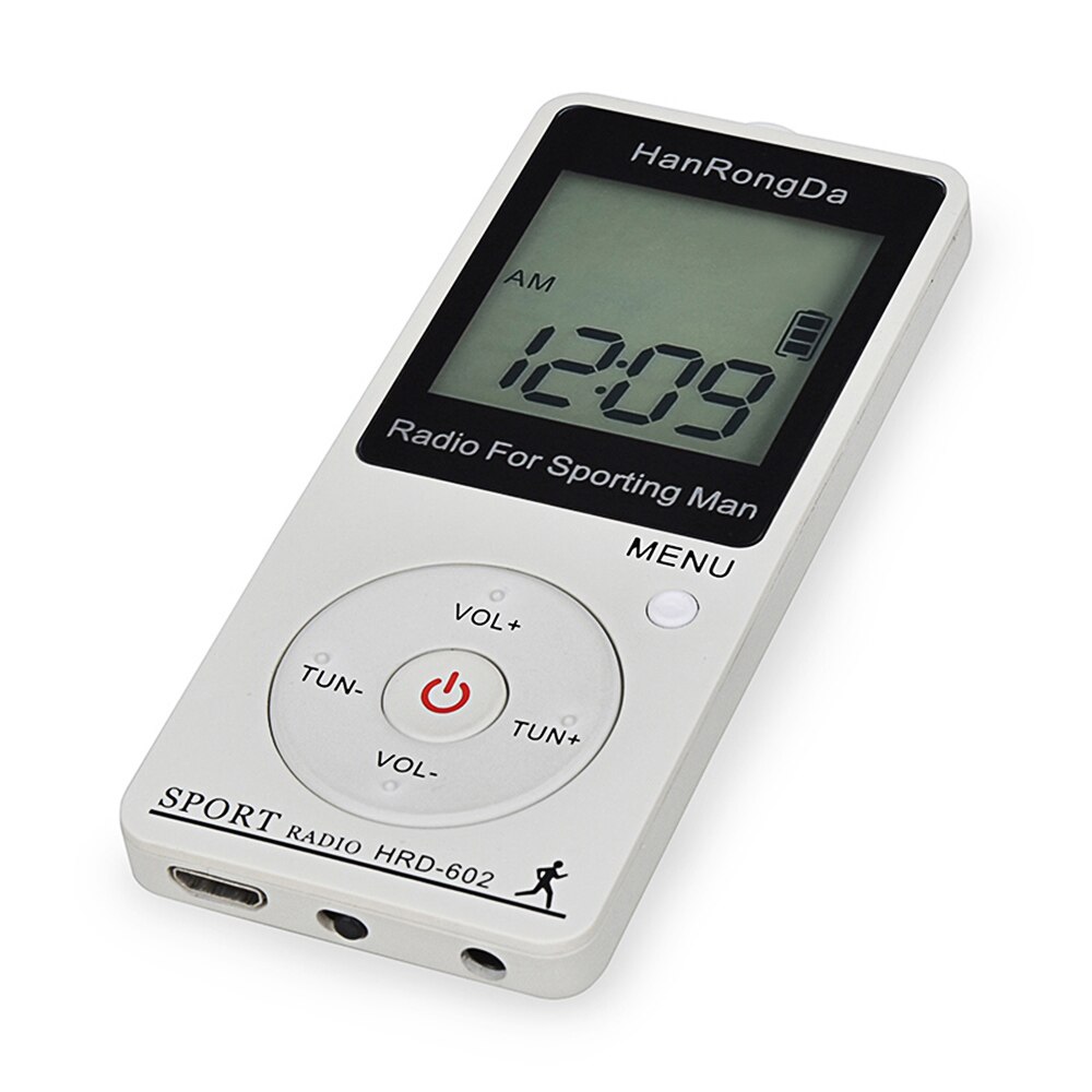 Receptor de Radio portátil HRD-602, Radio FM/AM con auriculares, podómetro, pantalla LCD, botón de bloqueo, apagado automático, Radio de bolsillo