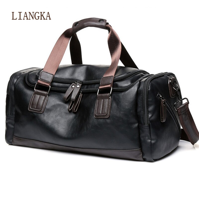 Reisetasche aus schwarzem pu-leder, wandertasche, handgepäck für herren, reisetasche für outdoor-aktivitäten, großes fassungsvermögen