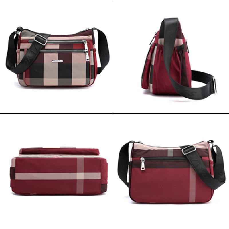 Casual Women&#39;s Shoulder Bag Nylon Waterproof Plaid Crossbody Bag Soft Zip Multi Pocket Versatile Purses And Handbags Sac