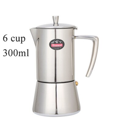 ZK30 300ml Coffee Maker 304 Stainless Steel Cafetera Italiana Moka Pot Cafe Espresso Machine Stovetop Filter Coffee Kettle: 300ML 6 cup