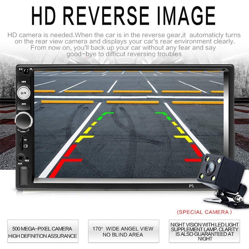 2 Din Car Stereo 7 Inch HD Contact Screen MP5 Player Bluetooth FM Radio Support IOS/Android Phone Mirror Link with AUX/Dual USB/