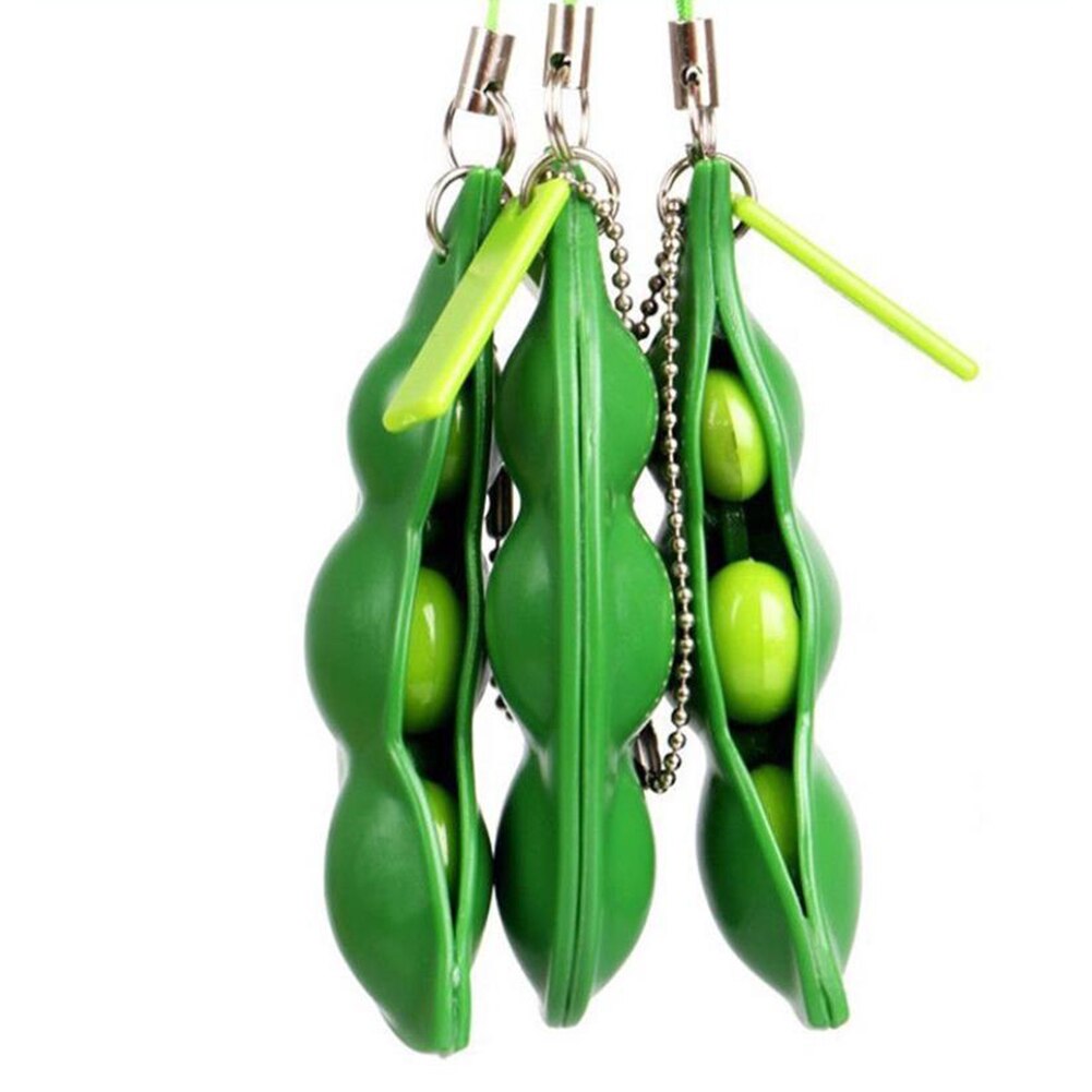 Green Soy Bean Shape Stress Relief Decompression Kid Adult Toy Keychain Pendant