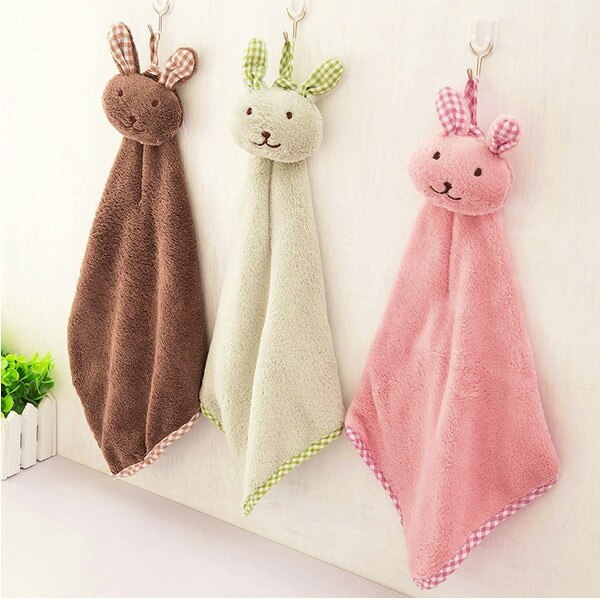Cute Bunny Coral Fleece Hand Towel Kitchen Hanger Washcloth Lovely LBV