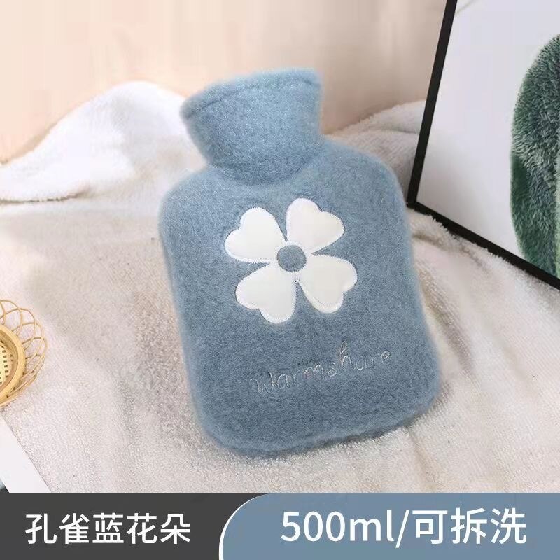 Śliczne studentki pluszowe termofory Home Decor wtrysk wody ciepły żołądek przeciwwybuchowy ciepły worek na wodę: Blue Flower 500ml