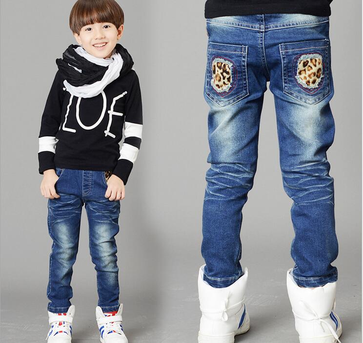 Nuove 2017 Ragazzi Pantaloni Jeans Per Il Ragazzo di Alta Qualità Leopardo grano Tasche Design Kids Jean dei bambini Dei Jeans A Vita Elastica Del Denim Pant