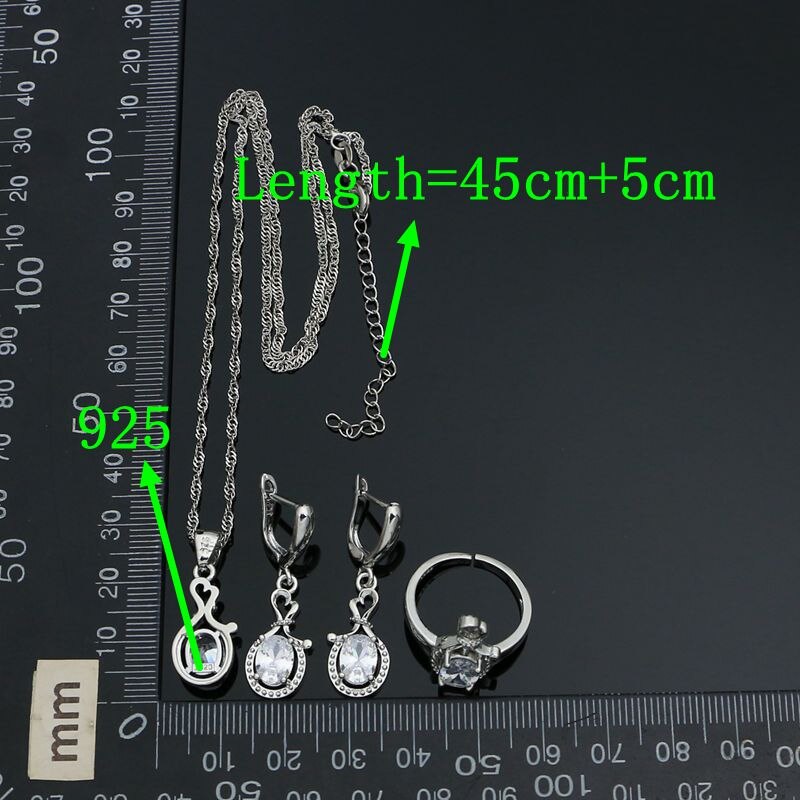 Weiß Topas Schmuck einstellen Silber 925 Offenen Ring Ohrringe Armbinde Kette Anhänger Klassische Hochzeit Zubehör für Frauen