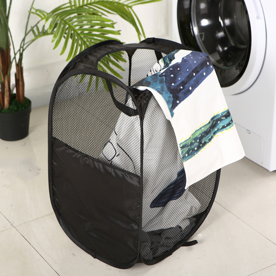 Large Pop-Up Laundry Hamper Collapsible Laundry Baskets With Durable Handles/Side Pocket for Dorm Bedroom Bathroom Laundry Room