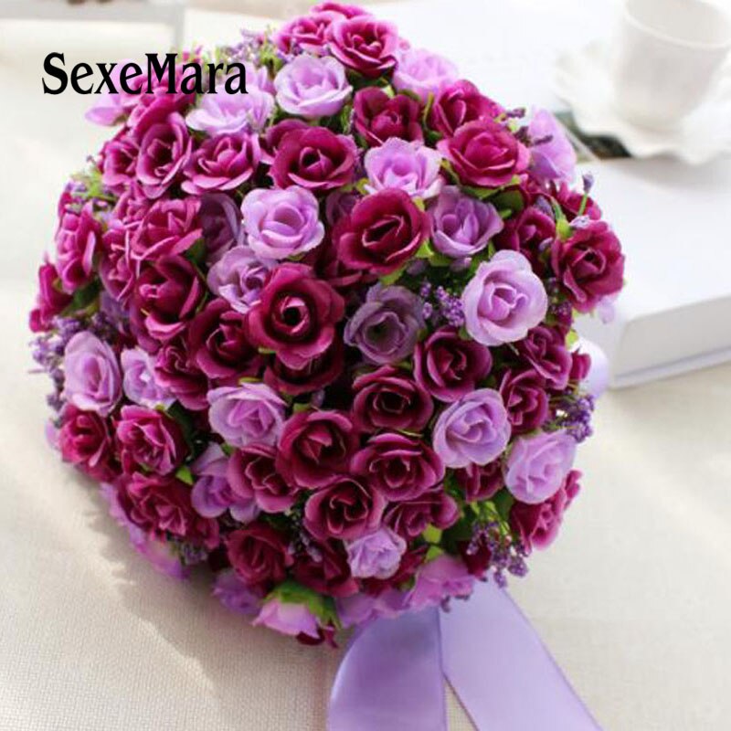 Yellow Purple Red Artificial Silk Wedding Bouquets Bride Hand Holding Flowers Handmade Wedding Bridal Bouquet