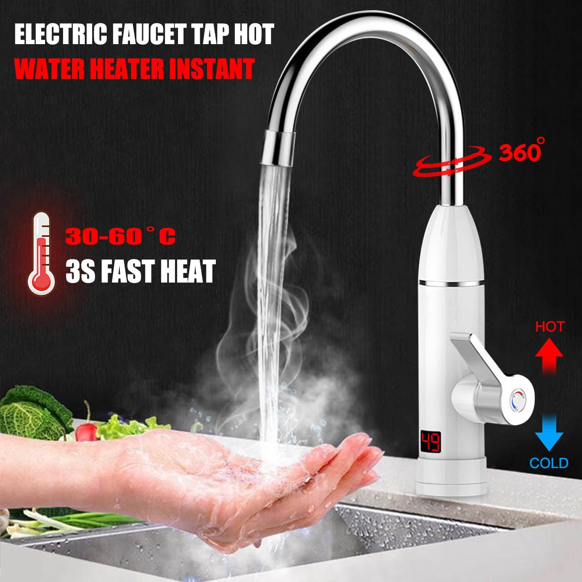 220V Electric Kitchen Water Heater Tap 3000WInstant Water Faucet Heater Heating Faucet Tankless Instantaneous Water Heater