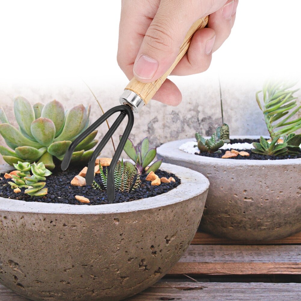 3 stücke Mini Anlage Gartengeräte einstellen Mini Spaten Klaue Rechen Schaufel Blumen Pflanzung Holzgriff Metall Kopf Gartengeräte