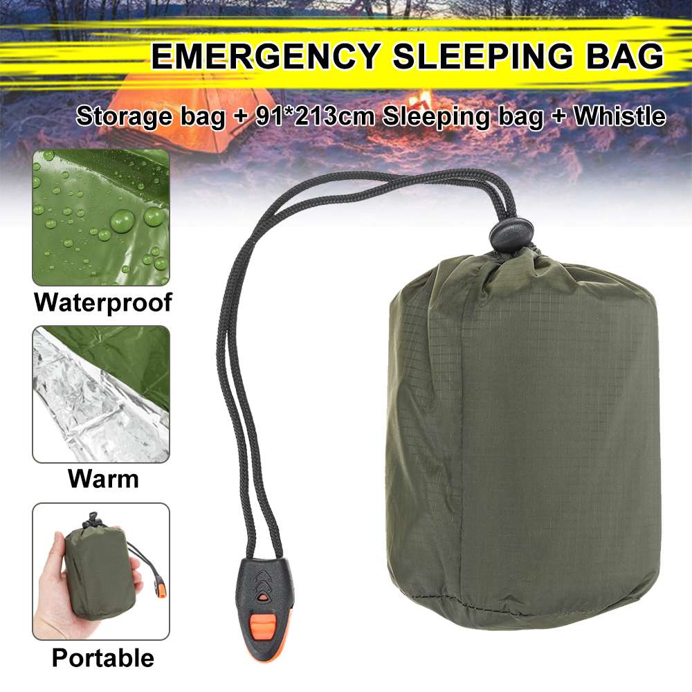 Noodslaapzak, noodhulp slaapzak, pe aluminiumfolie tent, draagbaar voor kamperen en wandelen in de buitenlucht, met fluitje
