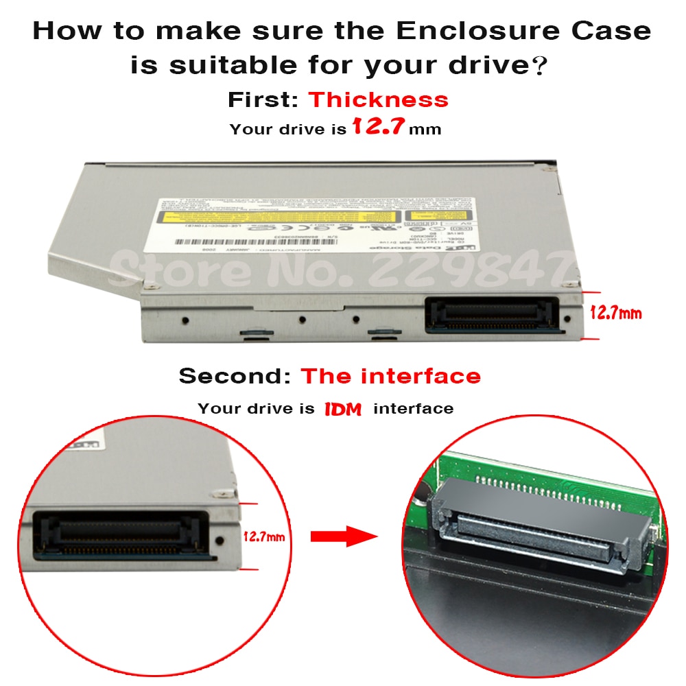Boîtier de lecteur optique externe USB 12.7 2.0mm, boîtier externe pour disque dur Blu-Ray CD DVD-Rom DVD RW à IDE, adaptateur caddie,