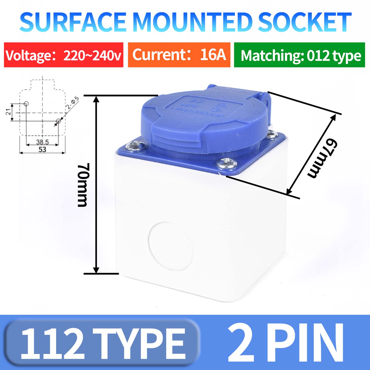 Prise industrielle ue prise volante SCHUKO étanche 2PIN 16A IP44 IP54 prise dissimulée/mur monté en Surface 250V mâle femelle