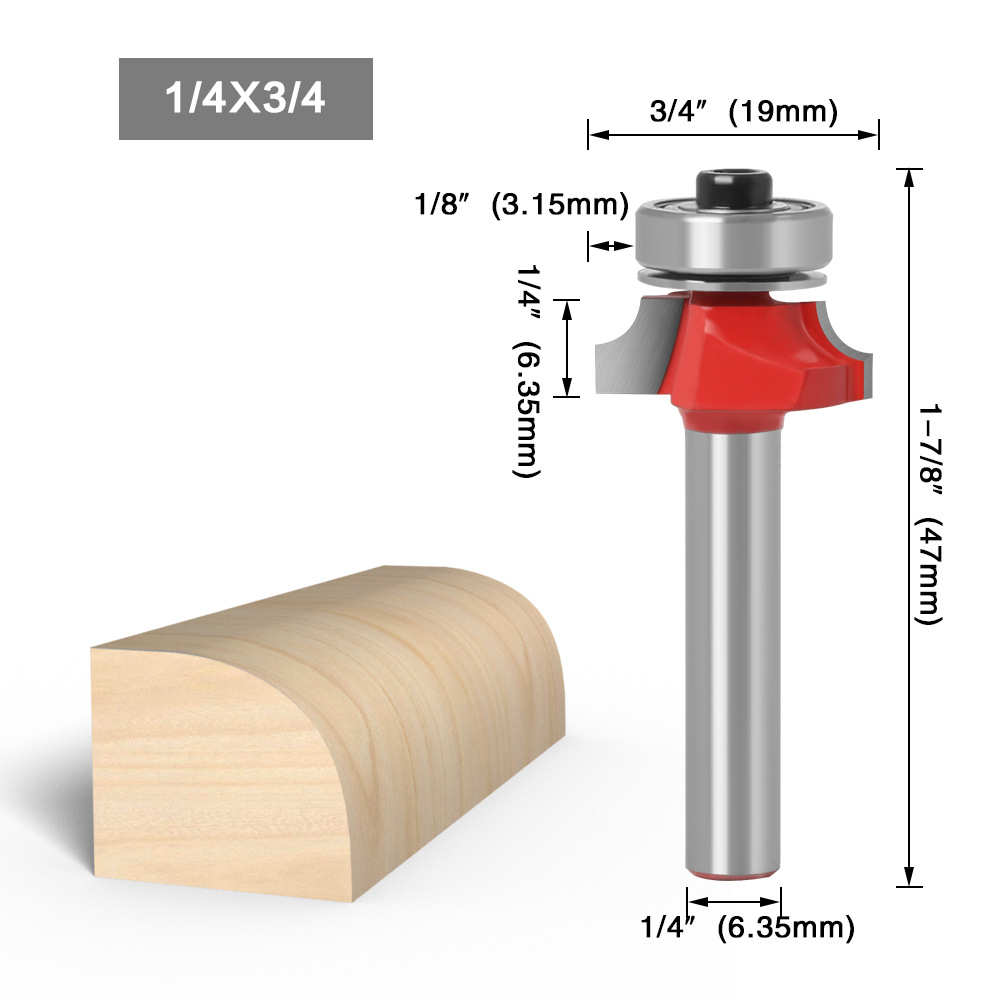 1/4 6mm Shank Corner Round Over Router Bit with BearingMilling Cutter for Wood Woodwork Tungsten Carbide Milling Cutter