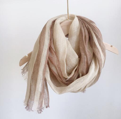 Japan Spring And Summer Thin Pure Linen Vertical Stripe Men&#39;s And Women&#39;s Scarves Long Shawl With Tassels