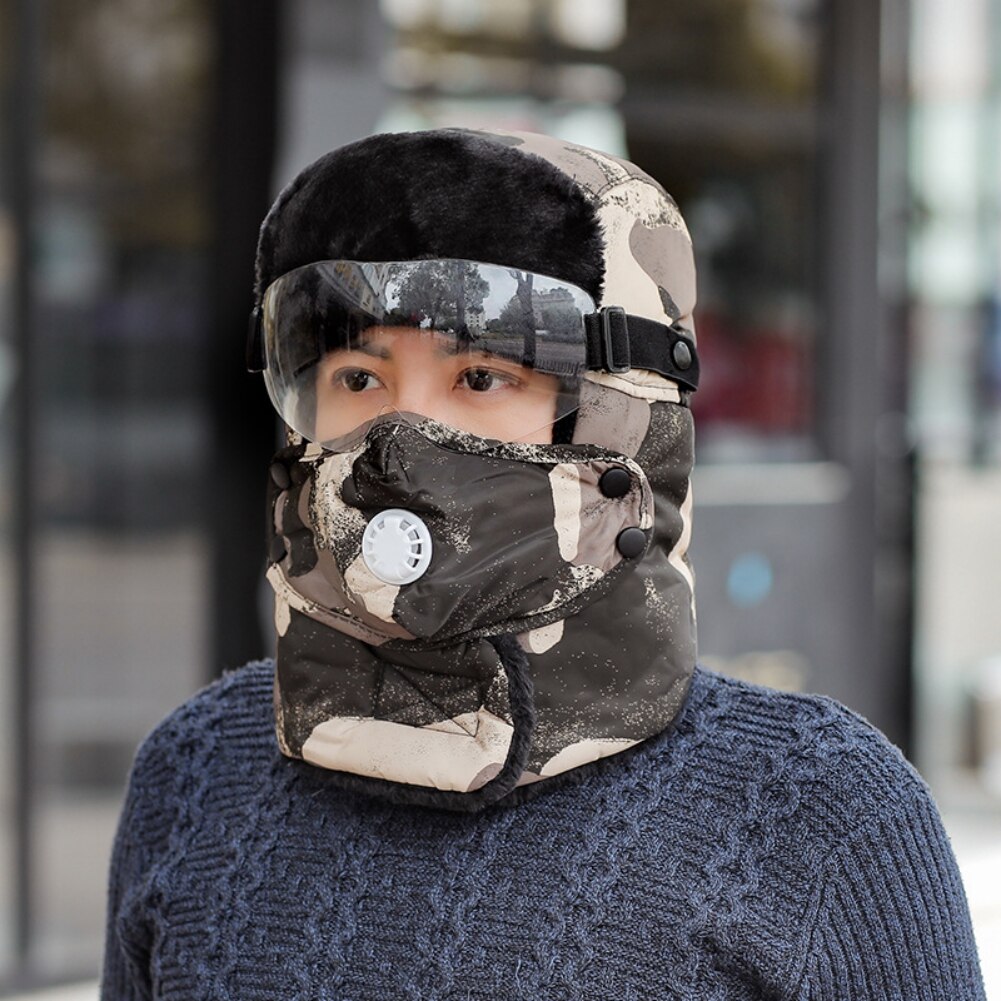 Winter Skiing Warm Hat Outdoor Winter Hiking Cycling Ski Hats Men Women Skiing Waterproof Hood Hat With Glasses Cap Balaclava