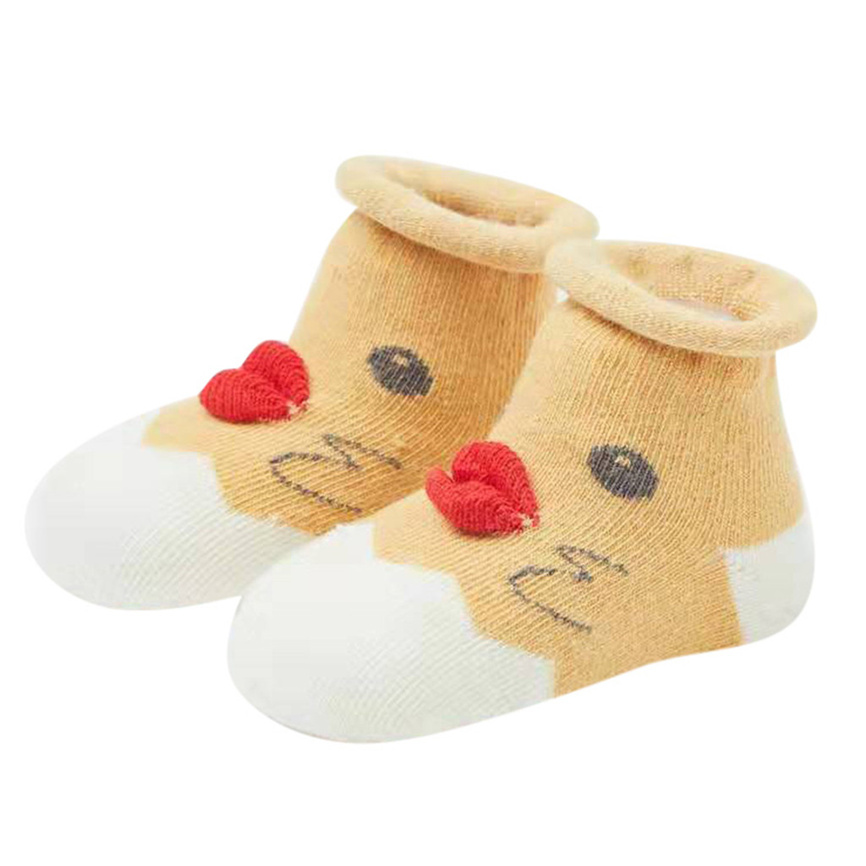 Baby Socks Winter Kids Infant Toddler Baby Boys Girls Socks Cartoon Cute Animals Anti-Slip Knitted Keep Warm Socks: Yellow / M