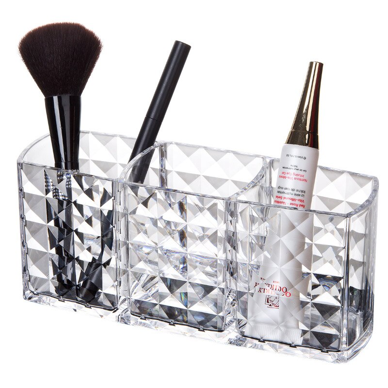 Transparant Acryl Cosmetische Opbergdoos Make Borstel Mascara Lippenstift Opslag 3 Grids Make Up Organizer Voor Dressoir Badkamer