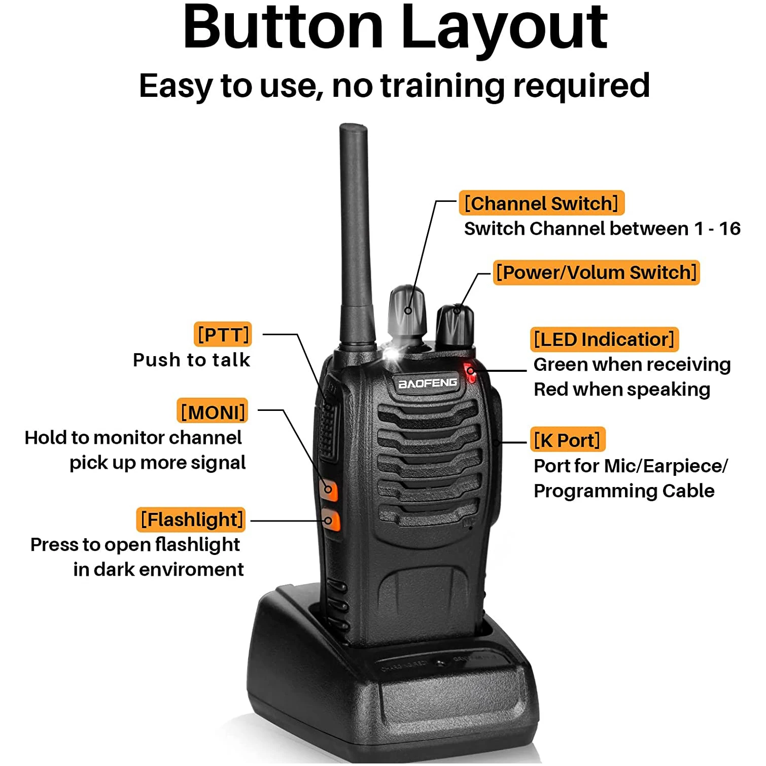 Baofeng 2PCS Amateur Handheld Two Way Radio TH-888S PMR Tragbare Walkie Talkies für Erwachsene Wandern Radfahren Camping