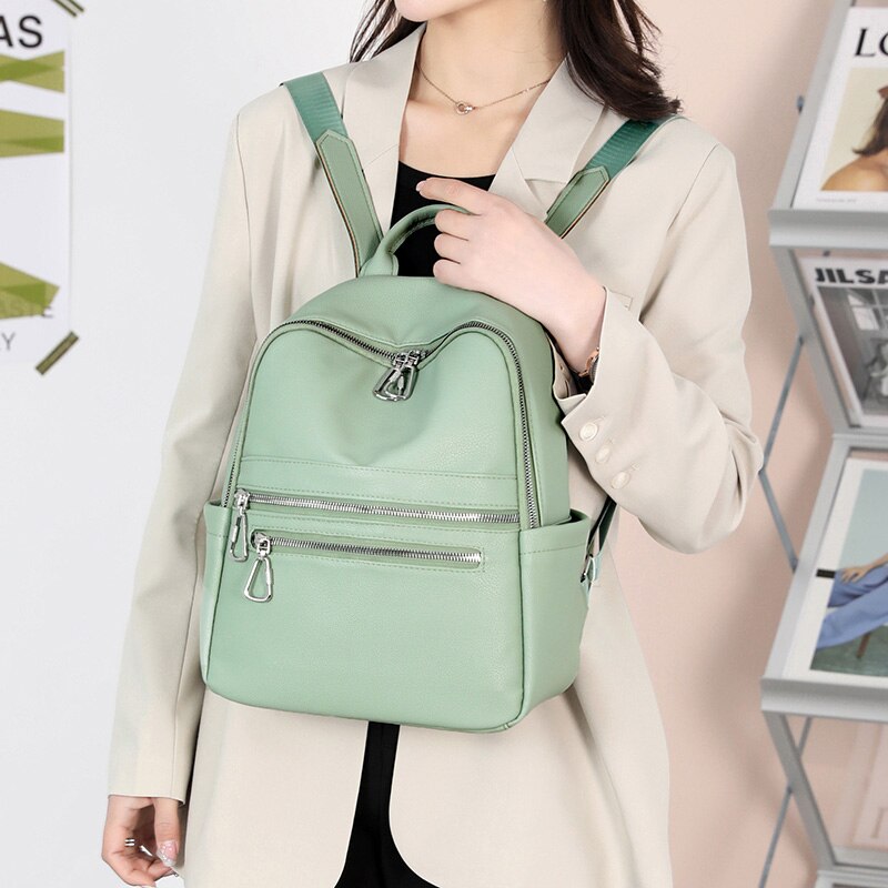 Dames PU Leren Rugzak - 20-35L Reistas Mochila - Zachte Handgreep, Ritsluiting