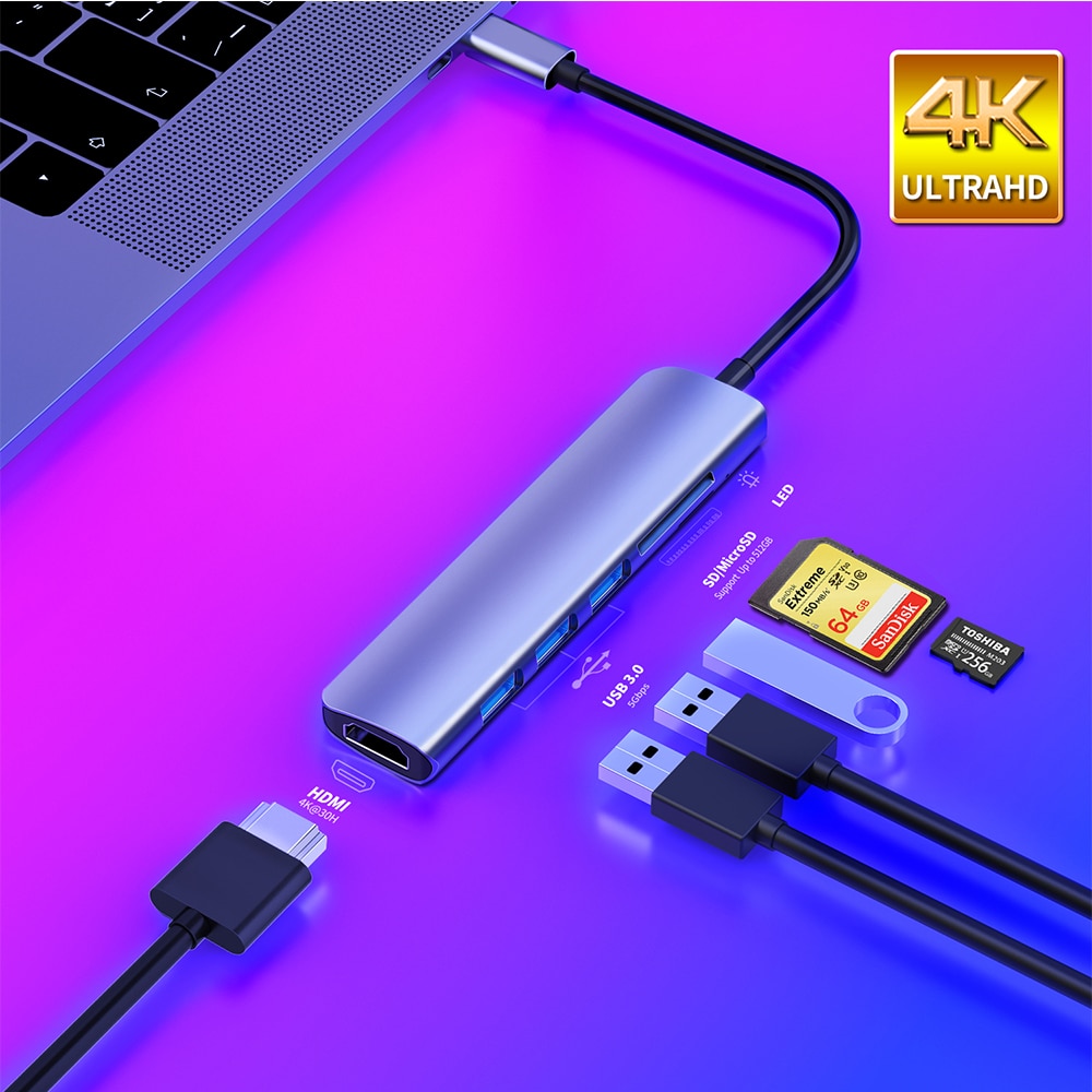 USB 3.1 Tipo-C centro tutto'adattatore di HDMI 4K fulmine 3 USB C centro con centro 3.0 TF lettore SD fessura PD per MacBook pro/aria/Huawei compagno