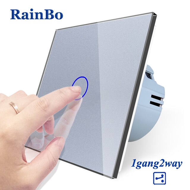 RainBo -Kristal Glas-Panel muur-schakelaar EU-Standaard 110 ~ 250V Touch-Schakelaar screen-Wall Light-Schakelaar 1gang-2way A1912CW/B: Gray