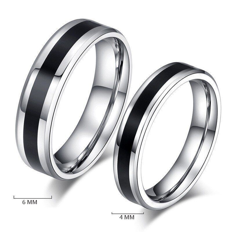 Minimalistische Zwart Wit Kleur Olie Wedding Bands Ring Voor Vrouwen Mannen Sieraden 4/6 Mm Rvs Engagement Paar ring Anniversa
