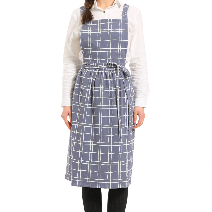 Washed Cotton Linen Kitchen Apron For Cooking Baking Flower Shop Ruffles Work Clean Apron for Woman Uniform Lady Dress: 5