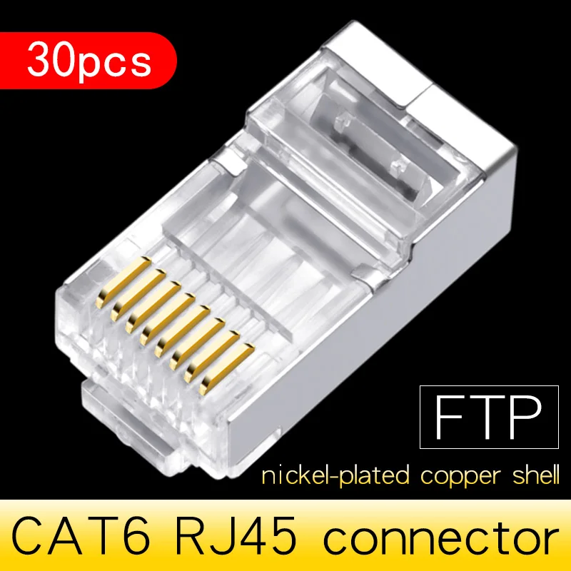 CNCOB Cat6 utp korte lichaam, twee stukken, platte kabel rj45 connector 8P8C modulaire netwerk connector Ethernet computer plug 50 stuks: Zilver