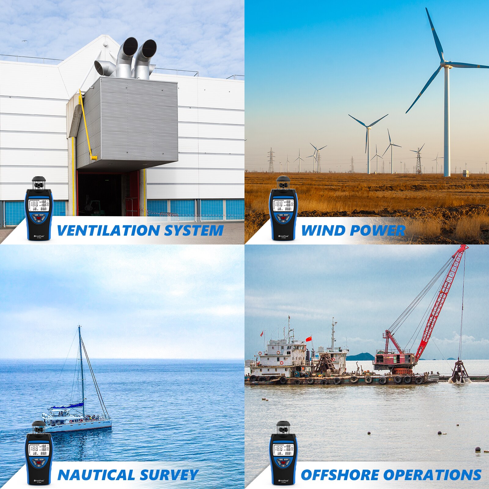 HOLDPEAK HP-8806 Handheld Wind Cup Anemometer 2.5150 KM/h AVG 6 Unit Adjustable with Temperature Measurement Backlight Display