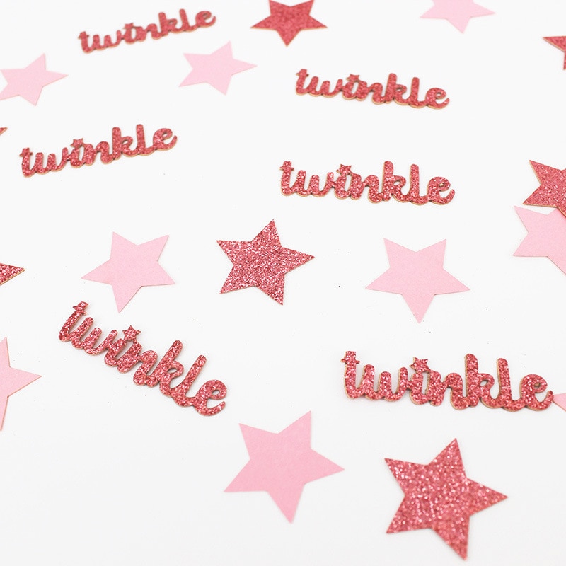 100 stuks roze gouden twinkle star papier confetti babyshower geslacht onthullen snoep gunst doos diy benodigdheden verjaardagsfeest tafeldecoratie
