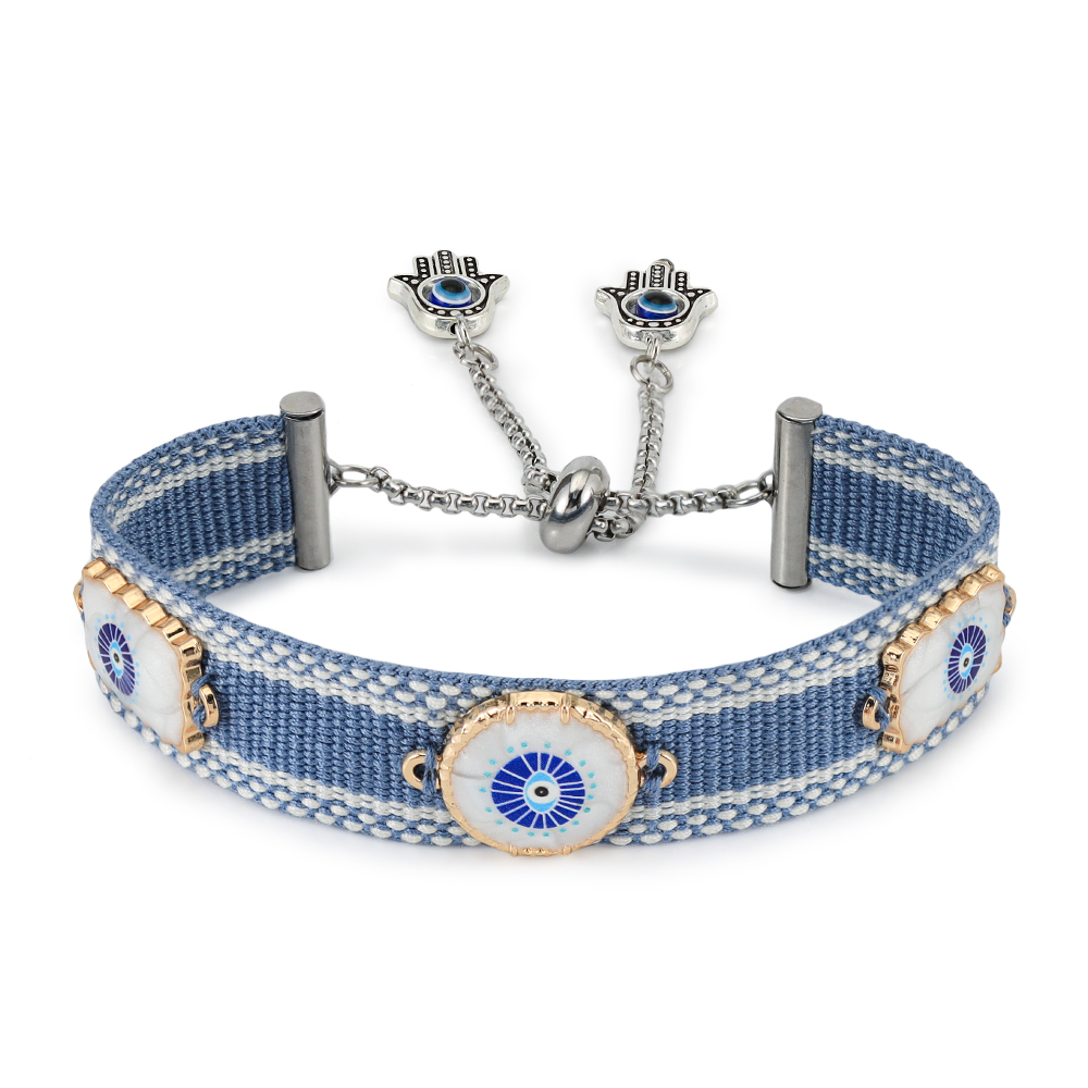 Pulseras tejidas de mal de ojos con dijes, pulseras de tela apilables: Verde oscuro