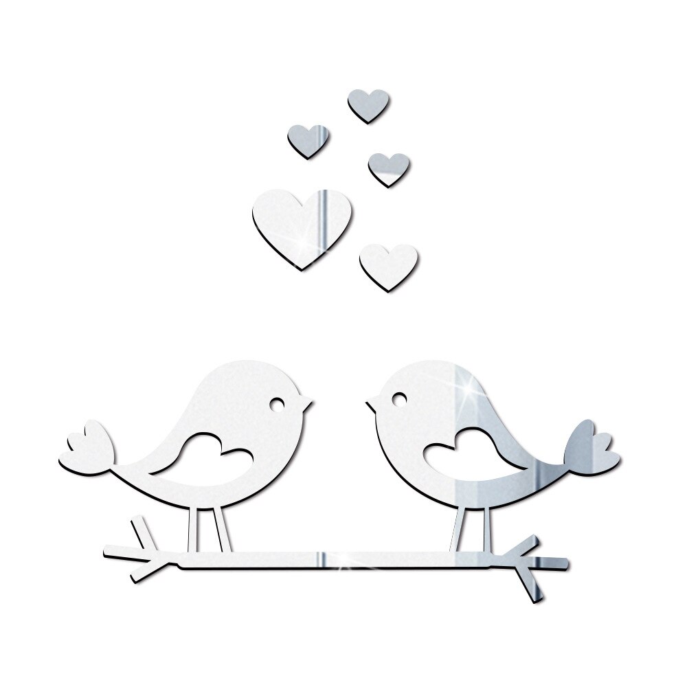 Love Bird Acrylic Mirror Stickers Wall Sticker Baby Bedroom Decor Living Room Home Decoration Accessories: Silver