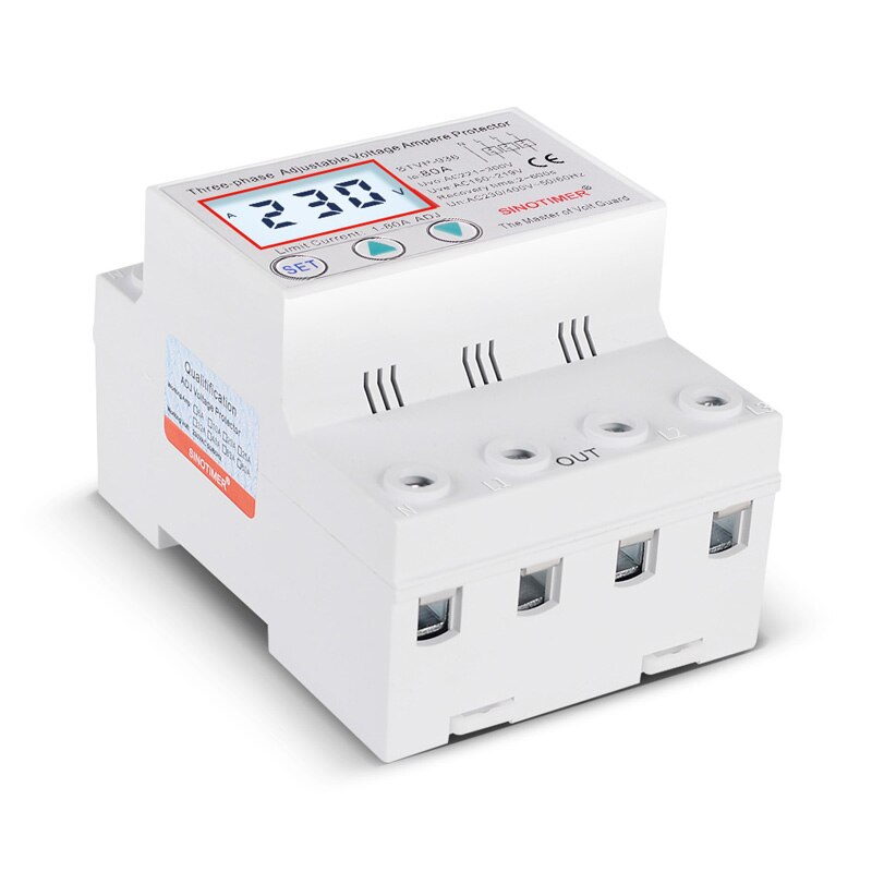 Din Rail 3 Phase Voltage Relay 380V Voltmeter Ammeter Over and Under Voltage Monitor Relays Protector Adjust Current Overvoltage