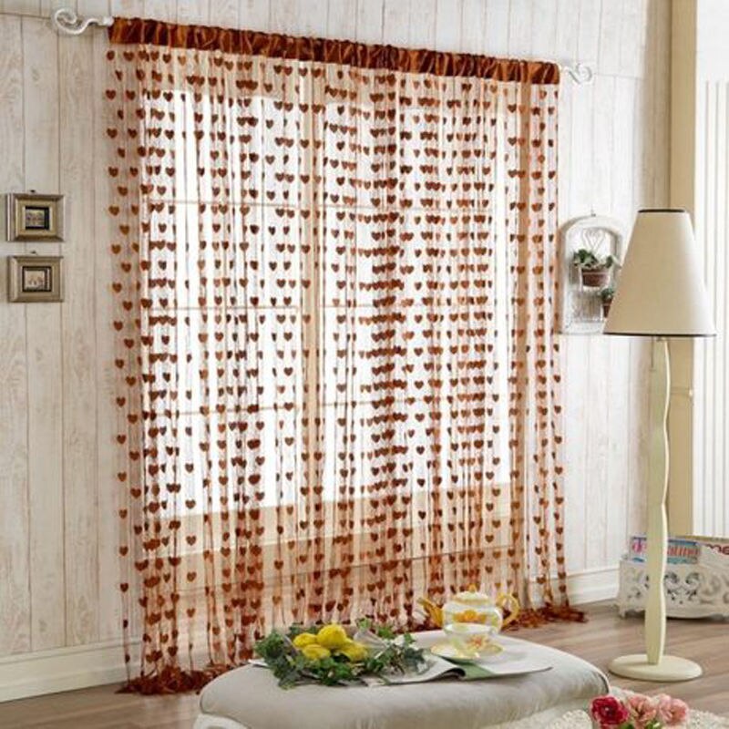 Goedkoopste String Gordijn voor Woonkamer Deur Kwastje Screen Room Divider Blind Venster Drape Hart Panel Chinese Gordijnen: Brown