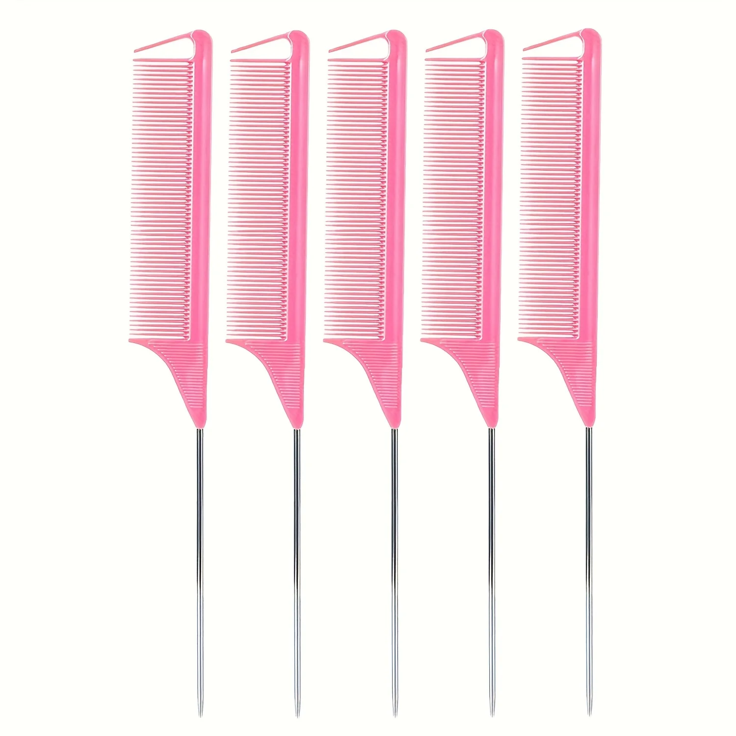 Juego de peines de cola de rata, herramientas de separación de cabello de precisión para peluquería , peines de peinado duraderos para salón de barbería y hogar, 5 uds.: Rosa