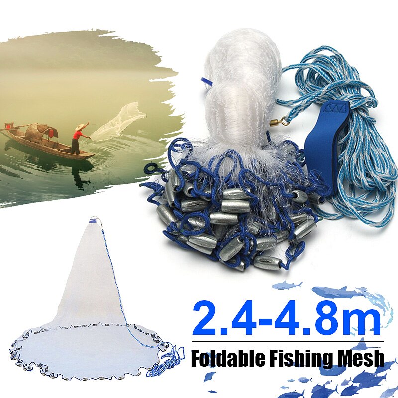 8ft-16ft Big Hand Cast Fishing Net Gill Spin Network Bait Net with Sinker Carp Fishing Tackle Accessory