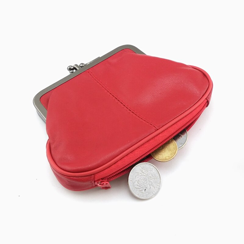 NICOLE & CO Genuine Leather Coin Purse Womens Sheepskin Change Purse Metal Hasp Closure Card Holder Wallet Zipper Small Bag