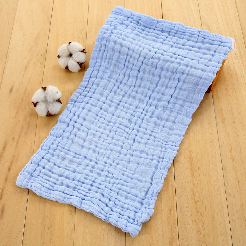 Toalla pequeña de 25x50cm, toallas de algodón de gasa suave de Color sólido, toalla facial plegable lavable para niños, pañuelo de secado rápido para baño: Azul