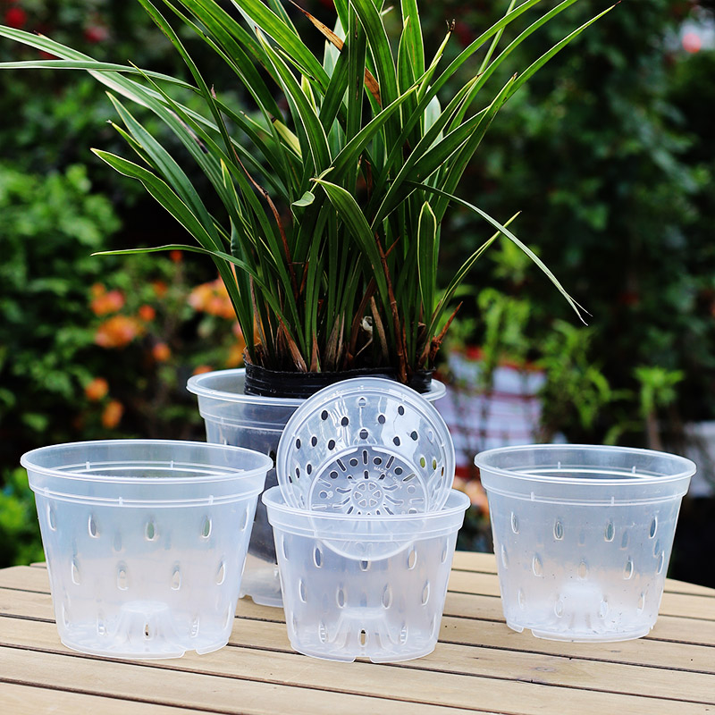 Maceta transparente para orquídeas, macetas de plástico para Control de raíces con agujeros, contenedor transpirable para crecimiento de plantas, suministros de jardín, 5 uds.