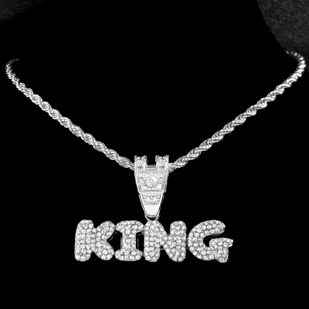 Stainless steel/Zircon Chain Necklace Iced Letter KING Pendant Chain Necklaces For Women Men HipHop Party Male Jewellery: rope chain SL / 20inch (51cm)