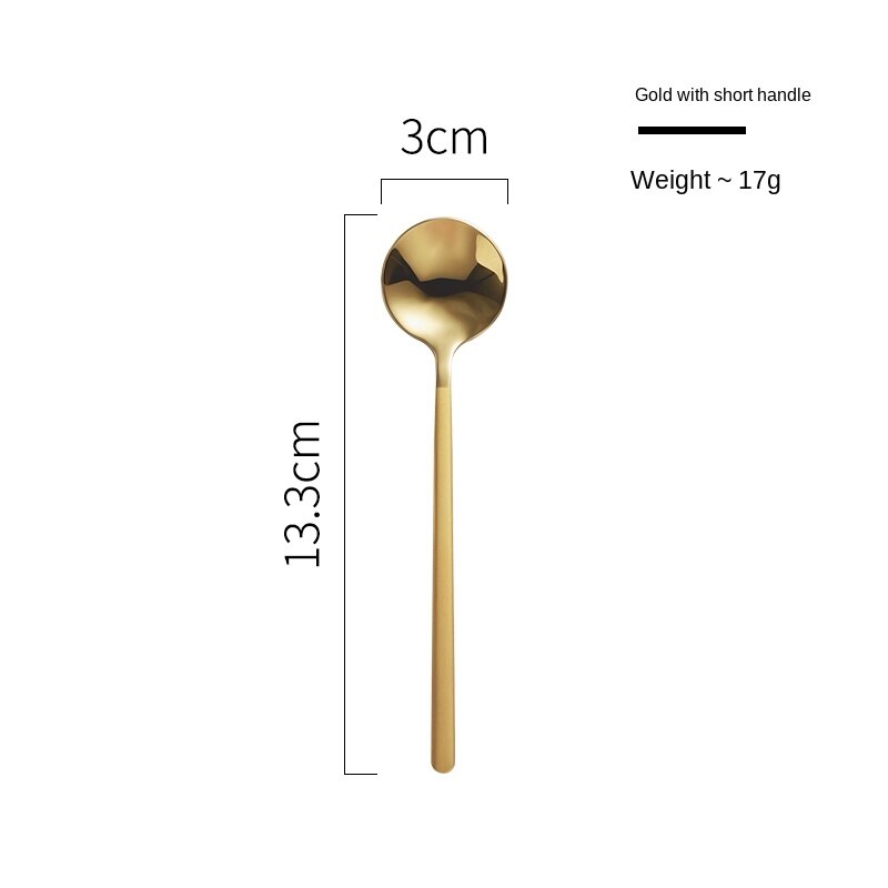 Small Spoon Coffee Spoon for Yogurt Ice Cream Dessert Long Handled Spoon Cutlery Kitchen Tainless Steel Round Teaspoon: Glod - S