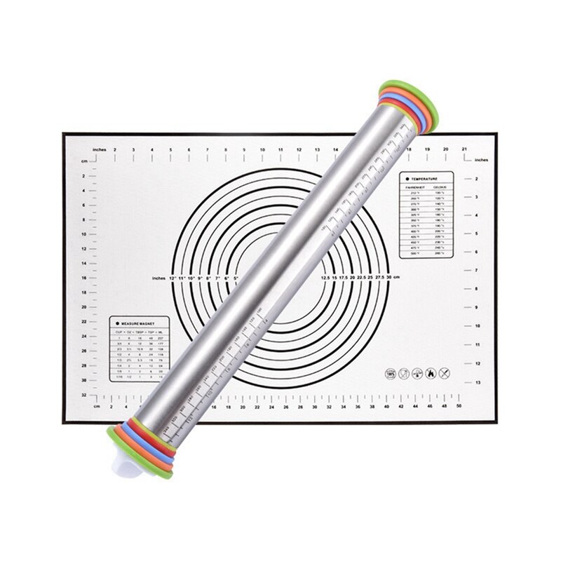 Rolling Pin Pastry Mat Set Stainless Steel with Scale Adjustable for Baking Dough Pizza Pastry Biscuits: A2