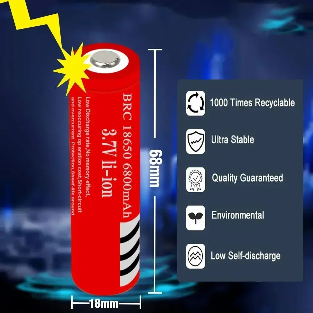 Akku 3.7v 6800 mah brc 18650 ladattava akku litiumioniakku litium-ioniakku + laturi