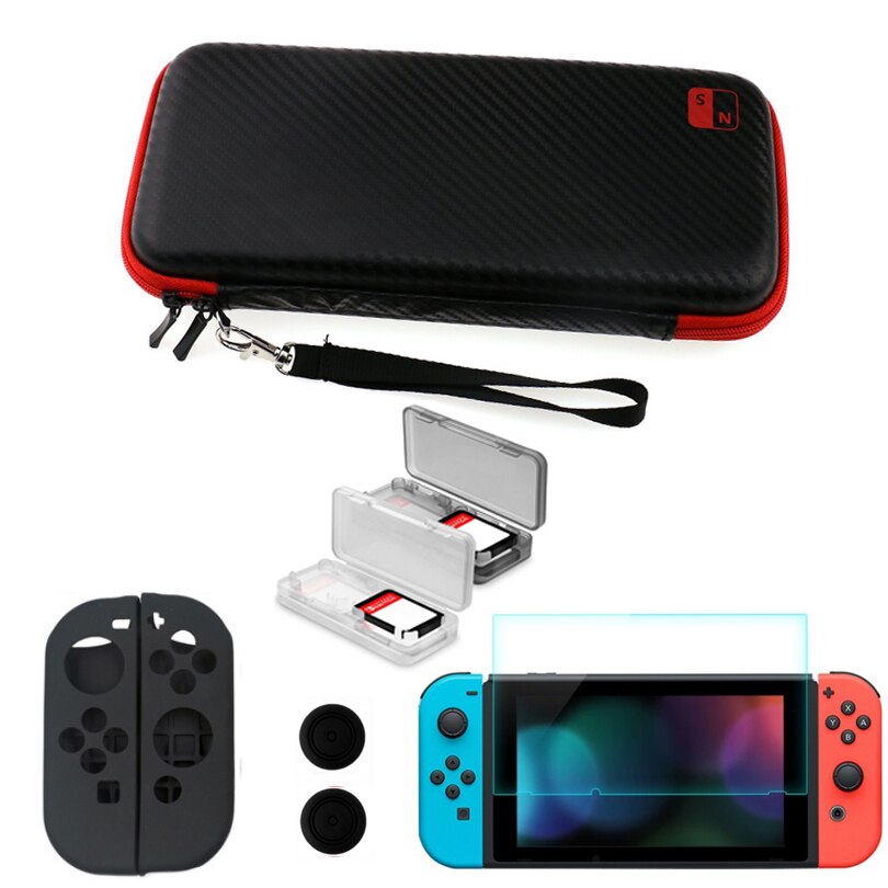 For Nintend Switch NS Console Carrying Storage Bag Tempered Glass Screen Protector Shell + Silicone Case for Joy-Con Accessories: Pack B