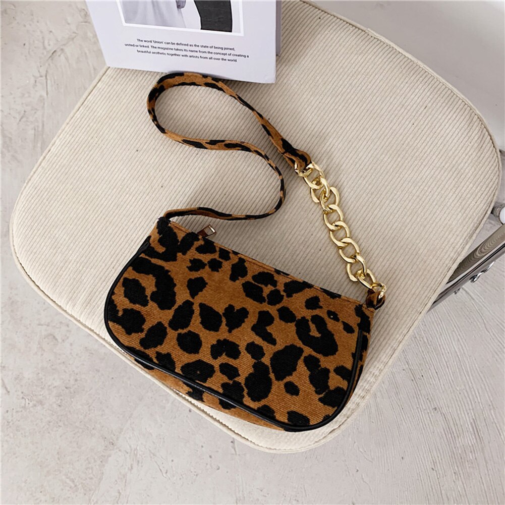 Leopard aufbringen Kette Umhängetaschen Pu Leder Unterarm Handtasche Jahrgang Weibliche Geldbörse Straße Plüsch Frauen Schulter Tasche: Default Title